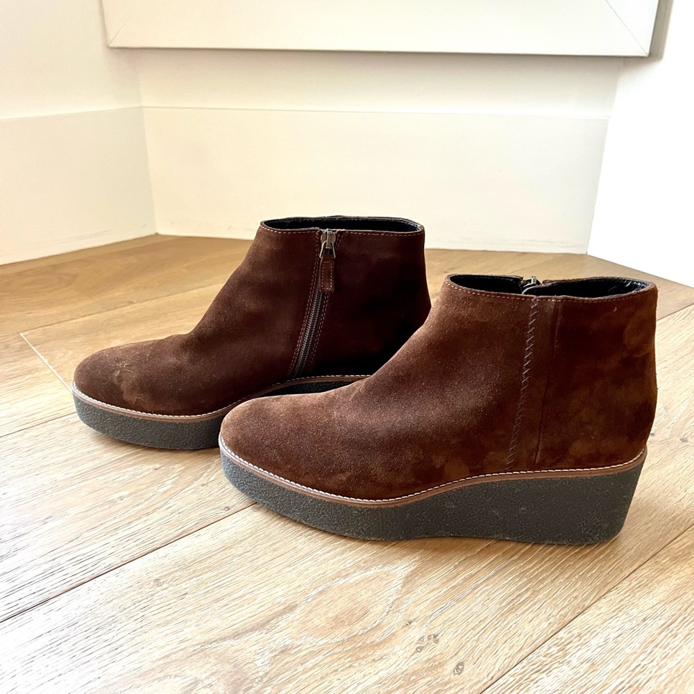 Aquatalia waterproof Vina suede platform ankle wedge, 10.5